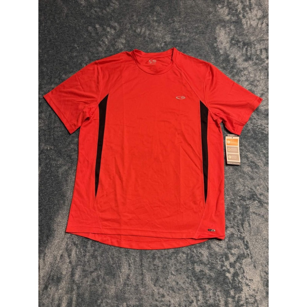C9 by Champion Mens Large L Duo Dry T-Shirt Orange Black Side Panels NWT 3222